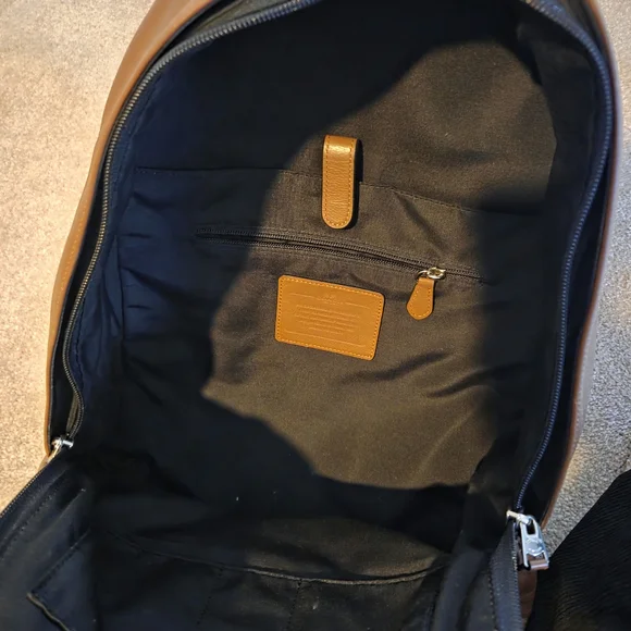 Coach Leather Backpack with Black and Cream Varsity Stripes  display picture 2